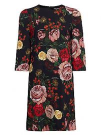 Dolce  amp  Gabbana - Crepe Rose Print Shift Dress at Saks Fifth Avenue