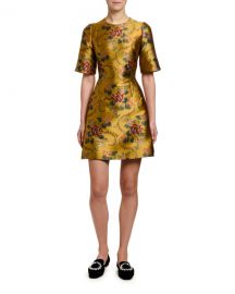 Dolce  amp  Gabbana 1 2-Sleeve Floral-Jacquard Cocktail Dress at Neiman Marcus