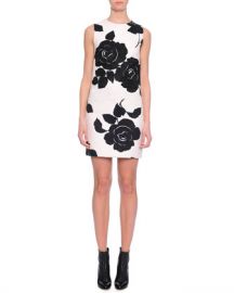 Dolce  amp  Gabbana Floral-Print Shift Dress  Black White at Neiman Marcus