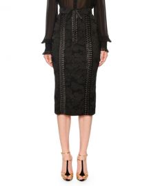 Dolce  amp  Gabbana Lace-Up Jacquard Midi Pencil Skirt at Neiman Marcus