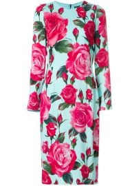 Dolce  amp  Gabbana Large Rose Longsleeved Shift Dress at Farfetch