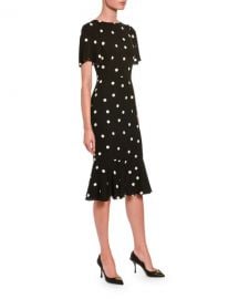 Dolce  amp  Gabbana Polka-Dotted Silk Flutter-Sleeve Dress at Neiman Marcus