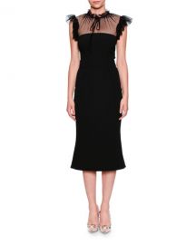 Dolce  amp  Gabbana Tulle Tie-Neck Cady Cocktail Midi Dress   Neiman at Neiman Marcus