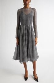Dolce&Gabbana Glen Plaid Long Sleeve Silk Midi Dress at Nordstrom
