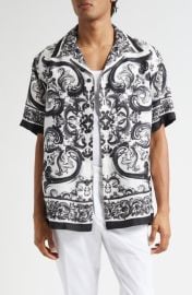 Dolce&Gabbana Majolica Print Silk Twill Camp Shirt at Nordstrom
