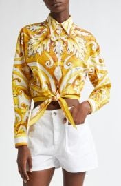 Dolce&Gabbana Majolica Tie Hem Cotton Button-Up Shirt at Nordstrom