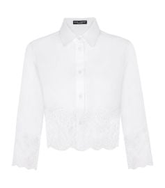 Dolce Gabbana Button Up Floral Lace Crop Button Up Shirt in Optic White at Harrods