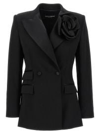 Dolce Gabbana Double breasted Woolen Jacket with flower appliqu at Cettire
