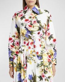 Dolce Gabbana Floral Print Cropped Poplin Shirt with Front Tie at Neiman Marcus