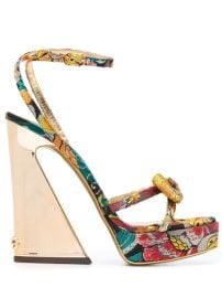 Dolce Gabbana Jacquard Fabric Sandals With Geometric Heel in Multicolor at Farfetch