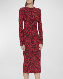 Dolce Gabbana Leopard Print Ruched Midi Dress at Neiman Marcus