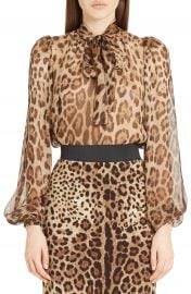 Dolce Gabbana Leopard Print Silk Tie Neck Blouse at Nordstrom