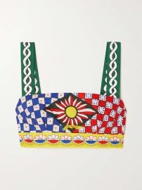 Dolce Gabbana Maiolica Cropped Printed Cotton poplin Top in blue at Net a Porter