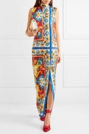 Dolce Gabbana Maiolica Printed Silk twill Maxi Dress in Blue at Net a Porter