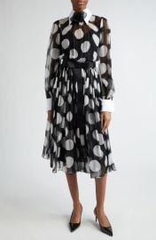 Dolce Gabbana Polka Dot Long Sleeve Belted Chiffon Midi Dress at Nordstrom