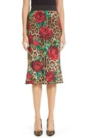 Dolce Gabbana Rose Leopard Print Cady Skirt at Nordstrom