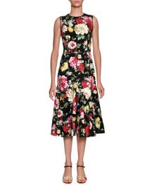 Dolce Gabbana Round-Neck Sleeveless Floral-Print Midi Dress - at Bergdorf Goodman