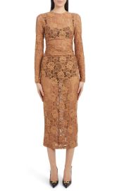 Dolce Gabbana Ruched Floral Lace Midi Dress at Nordstrom