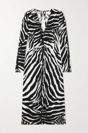 Dolce Gabbana Ruched zebra print crepe midi dress at Net a Porter