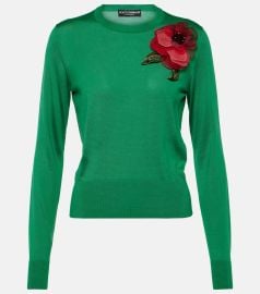 Dolce Gabbana Silk Knit Sweater with Floral Applique Detail at Mytheresa