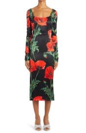 Dolce Gabbana Square Neck Long Sleeve Stretch Silk Midi Dress in Rose Poppy  at Nordstrom