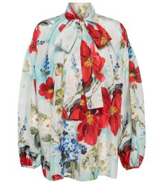 Dolce amp Gabbana - Floral silk tie-neck shirt at Mytheresa