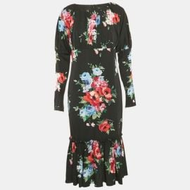 Dolce amp Gabbana Black Floral Print Silk Flounce Midi Dress M eBay at eBay