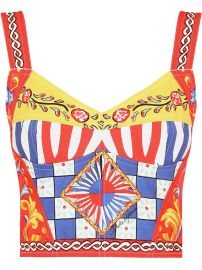 Dolce amp Gabbana Carretto-print Bustier Top Red at Farfetch