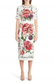 Dolce amp Gabbana Jewel Button Peony Print Cady Dress at Nordstrom