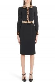 Dolce amp Gabbana Leopard Trim Long Sleeve Sheath Dress   Nordstrom at Nordstrom