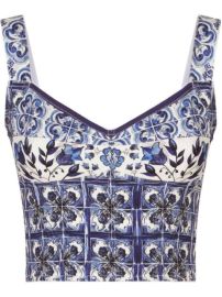 Dolce amp Gabbana Majolica-print Bustier Cropped Top - at Farfetch