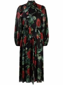 Dolce amp Gabbana Rose Print Flared Chiffon Dress - Farfetch at Farfetch