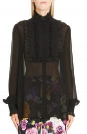 Dolce amp Gabbana Ruffle Bib Sheer Stretch Silk Blouse at Nordstrom