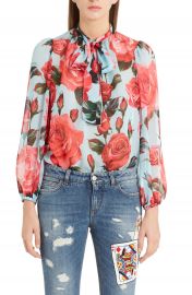 Dolce amp Gabbana Sheer Rose Print Silk Chiffon Blouse   Nordstrom at Nordstrom