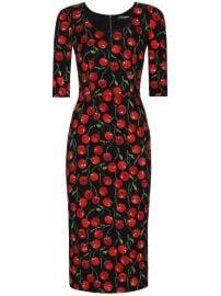 Dolce amp Gabbana cherry-print Midi Dress Black at Farfetch