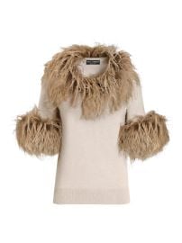 Dolce amp Gabbana feather-trim Cashmere Top Neutrals at Farfetch