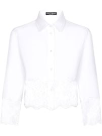Dolce amp Gabbana lace-insert Cropped Poplin Shirt White at Farfetch