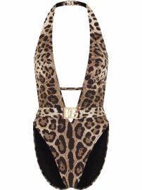 Dolce amp Gabbana leopard-print Belted Swimsuit Brown at Farfetch