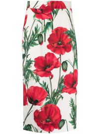 Dolce amp Gabbana poppy-print high-waisted silk-blend Midi Skirt - at Farfetch