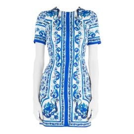 Dolce and Gabbana Blue and White Majolica Printed Silk Fitted Sheath Dress S For Sale at 1stDibs dolce and gabbana blue and white dress dolce and gabbana blue and white majolica dress majolica blue dress at 1st Dibs