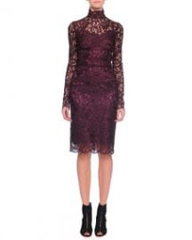 Dolce and Gabbana Long-Sleeve Floral-Lace Scalloped Sheath Dress Aubergine at Neiman Marcus