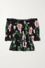 Dolce and Gabbana Off the shoulder Ruched Floral print Cotton poplin Top In Black at Mytheresa