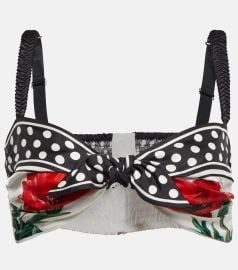 Dolce and Gabbana Printed tie front silk bralette at Mytheresa
