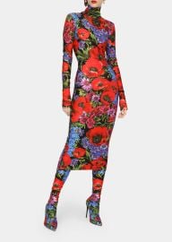 DolceGabbana Floral-Print Lycra Turtleneck Midi Dress - at Bergdorf Goodman