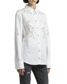 DolceGabbana Lace Insert Poplin Shirt w Crystal Buttons at Neiman Marcus