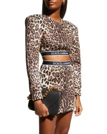 DolceGabbana Leopard-Print Strong-Shoulder Cropped Sweatshirt at Neiman Marcus