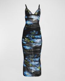 DolceampGabbana Bluebell Floral Print Tulle Midi Dress at Neiman Marcus