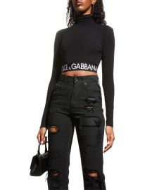 DolceampGabbana Branded Elastic Turtleneck Crop Top at Neiman Marcus