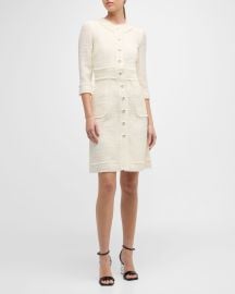 DolceampGabbana Button-Front 34-Sleeve Tweed Dress at Neiman Marcus