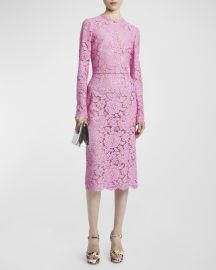 DolceampGabbana Floral Lace Long-Sleeve Midi Dress Neiman Marcus at Neiman Marcus